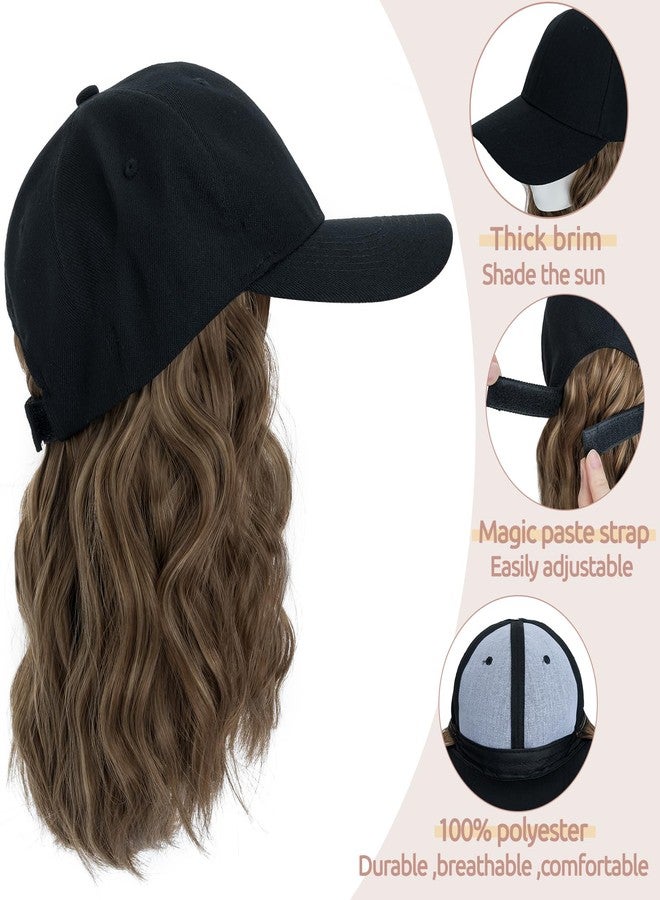 S-noilite Baseball Cap Wig with Hair Extensions 8" Short Curly Wavy Bob Hairstyle Adjustable Hats with Hair Attached for Women Synthetic Highlight Balayage Wavy Bob Hat Wig(#10P22T-Brown Mix Blonde) - Image 2